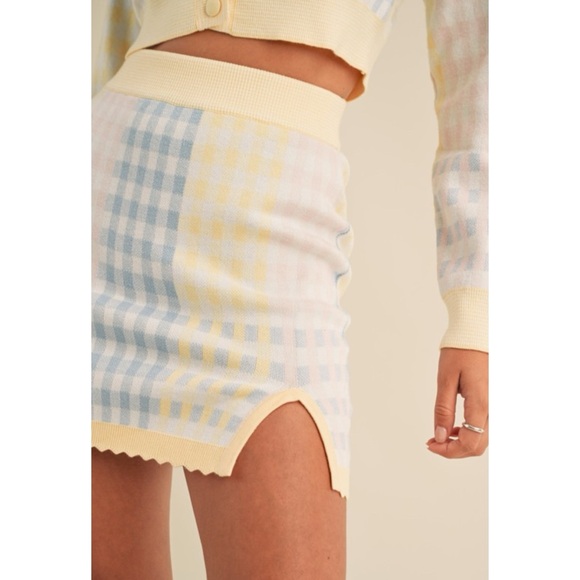 MABLE Soft Spring Pastels Color Block Checker Scalloped Skirt & Cardi Set - Picture 7 of 11